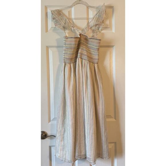 Madewell Women’s Ruffle-Strap Smocked Rainbow Stripe Midi Dress Size M - Picture 4 of 11